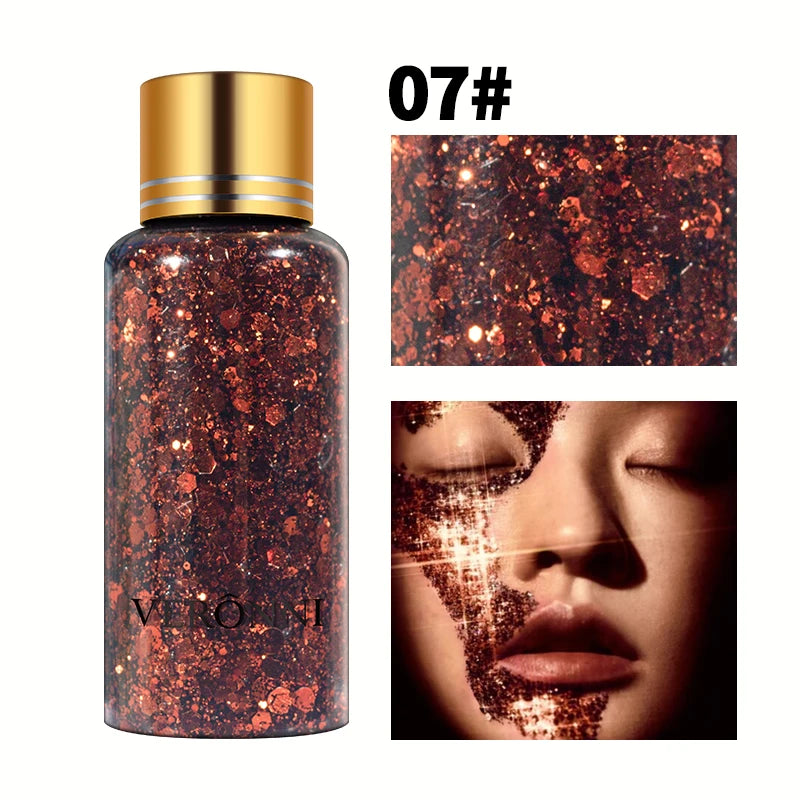 Gel Liquid Glitter Eyeshadow Lip Body Long Lasting Glitter Gel for Hair,Face and Body Makeup, Party, Music Festival