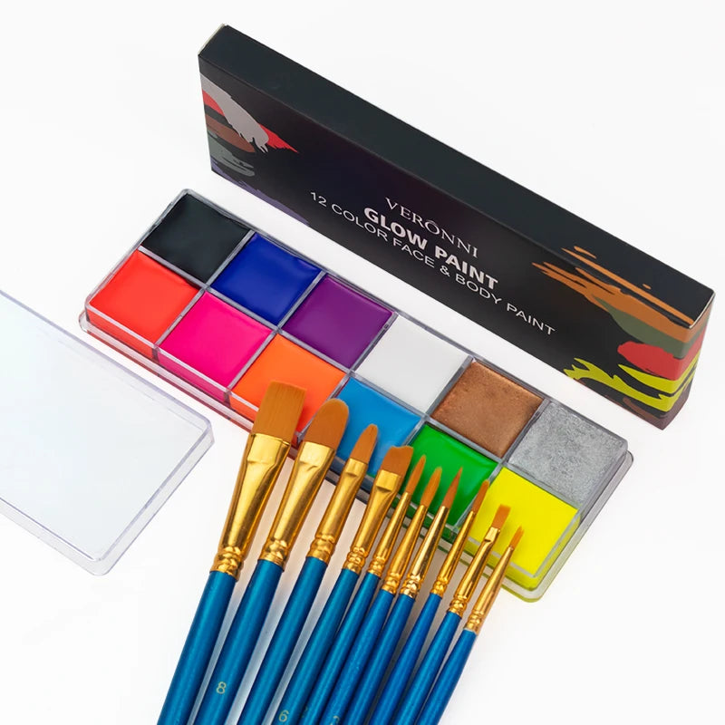 12 Cores UV Glow Paint Fluorescent Neon Oil Face Body Cosmetic Party Paint Fancy New Year Cosplay Makeup