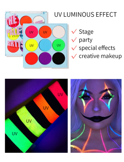 Face Body PaintingWater Soluble Colour UV Eyeliner PaletteLuminous EyelinerQuick DryingNon-Smudge Body Painting Art Cream Makeup