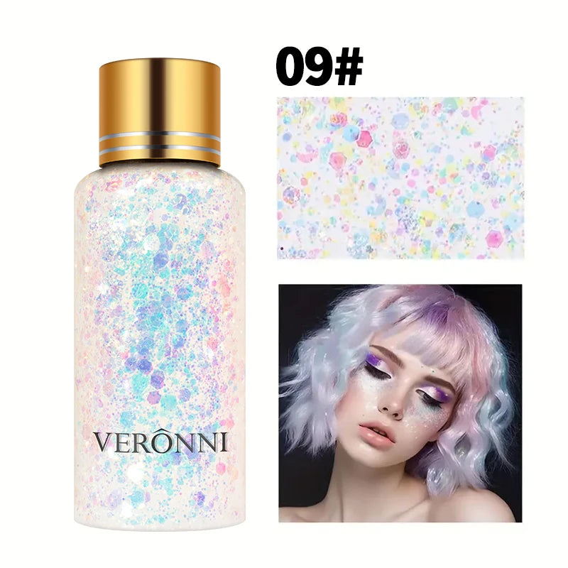 Gel Liquid Glitter Eyeshadow Lip Body Long Lasting Glitter Gel for Hair,Face and Body Makeup, Party, Music Festival