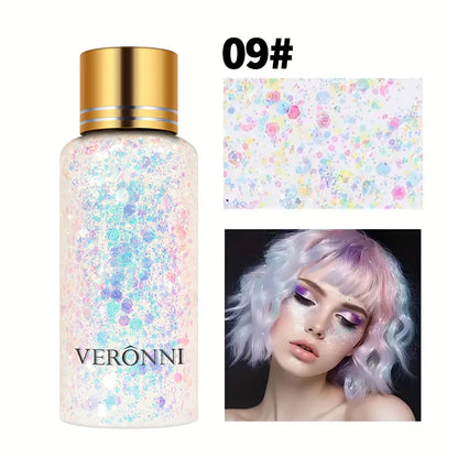 Gel Liquid Glitter Eyeshadow Lip Body Long Lasting Glitter Gel for Hair,Face and Body Makeup, Party, Music Festival