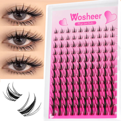 WOSHEER Lash Clusters Manga Lash Clusters Kit Clear Fairy Eyelash Clusters Wet-Look Spiky Anime Lashes Individual Lashes
