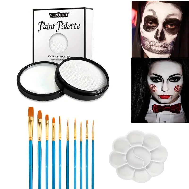 Water Monochromatic Face Body Painting Palette Makeup Body Partie 10 Brushes and Palettes Set 30G