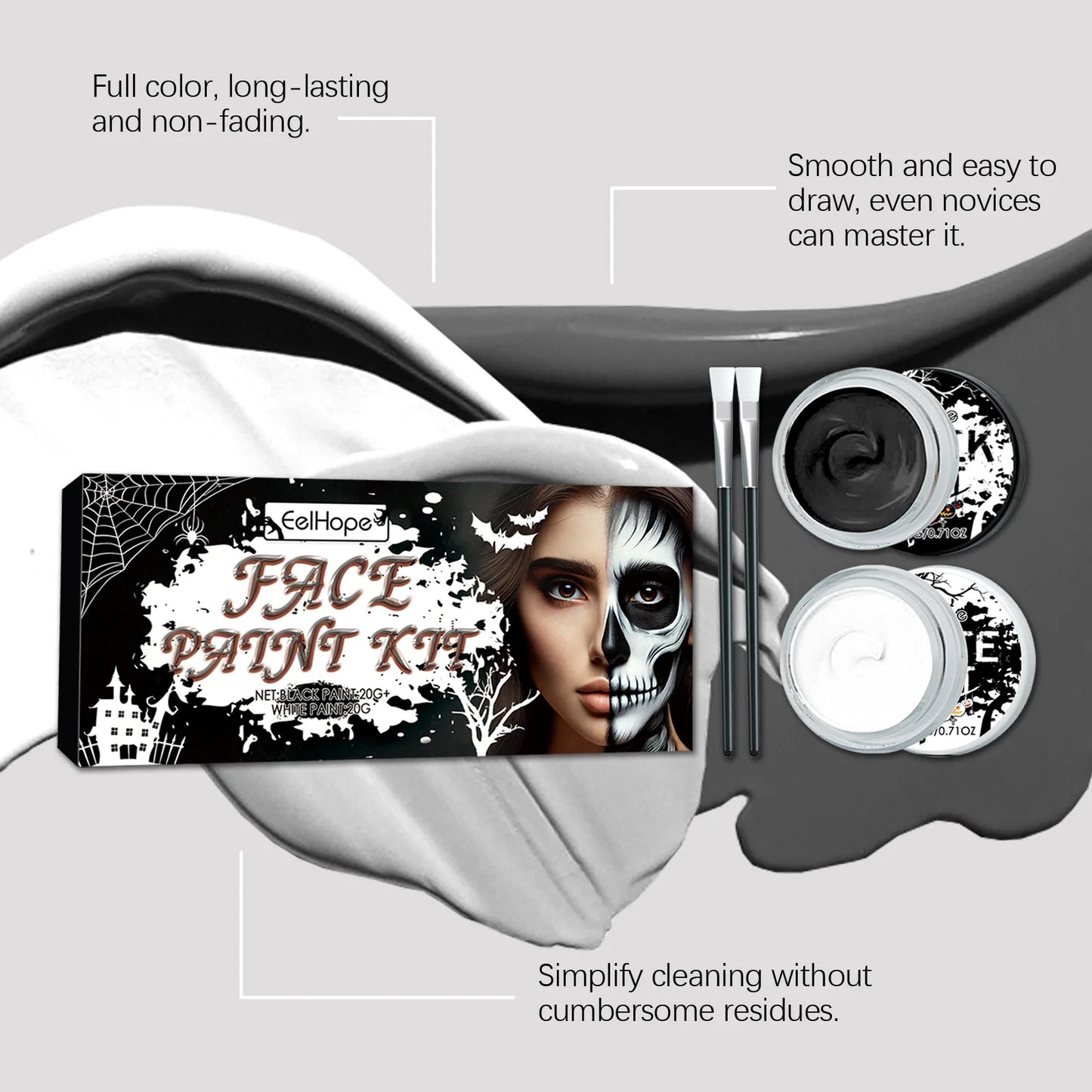 Body Painting Kit-Black and White Halloween Body Painting Painting Palette for Halloween Cosplay Party SFX Artistic Stage Makeup