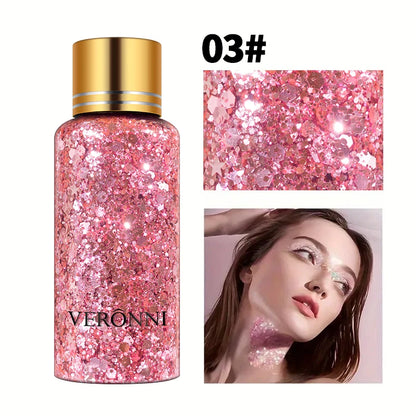 Gel Liquid Glitter Eyeshadow Lip Body Long Lasting Glitter Gel for Hair,Face and Body Makeup, Party, Music Festival
