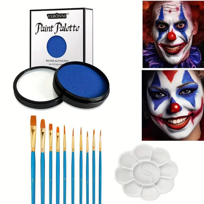 Water Monochromatic Face Body Painting Palette Makeup Body Partie 10 Brushes and Palettes Set 30G