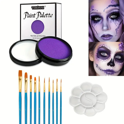 Water Monochromatic Face Body Painting Palette Makeup Body Partie 10 Brushes and Palettes Set 30G