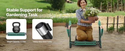 Garden Kneeler and Seat 6 inch Wide Kneeling Pad Heavy Duty Garden Kneeling Stool Folding Garden Seat with 2 Tool Bags