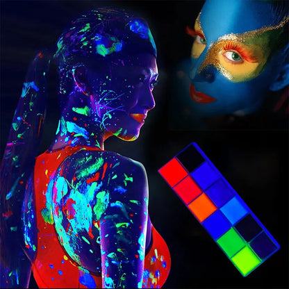 12 Cores UV Glow Paint Fluorescent Neon Oil Face Body Cosmetic Party Paint Fancy New Year Cosplay Makeup