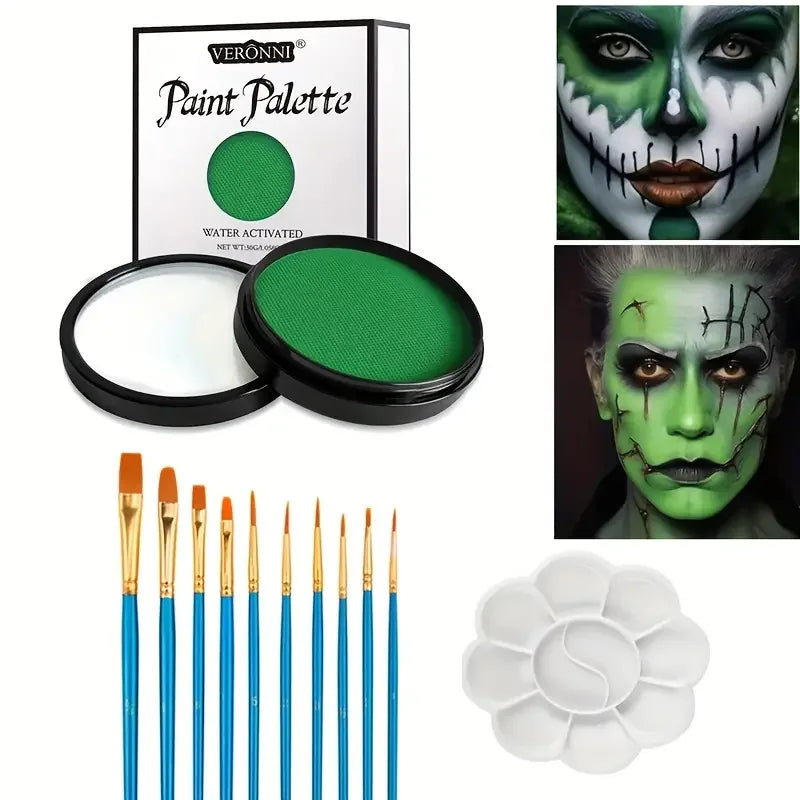 Water Monochromatic Face Body Painting Palette Makeup Body Partie 10 Brushes and Palettes Set 30G