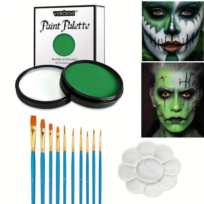 Water Monochromatic Face Body Painting Palette Makeup Body Partie 10 Brushes and Palettes Set 30G