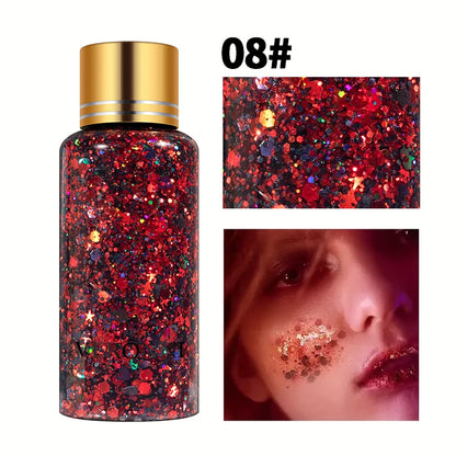 Gel Liquid Glitter Eyeshadow Lip Body Long Lasting Glitter Gel for Hair,Face and Body Makeup, Party, Music Festival