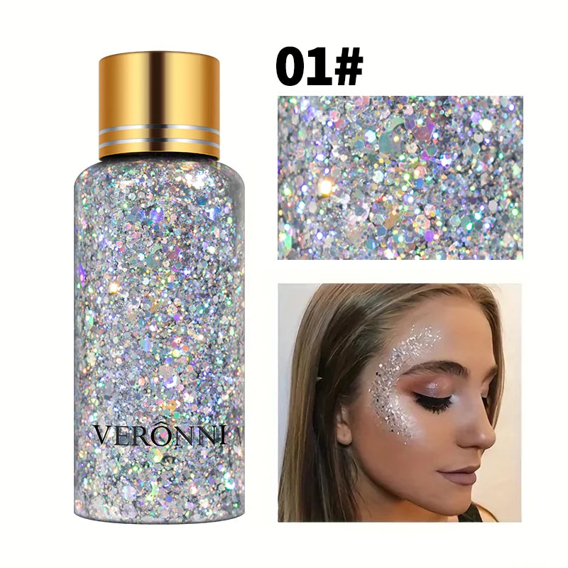 Gel Liquid Glitter Eyeshadow Lip Body Long Lasting Glitter Gel for Hair,Face and Body Makeup, Party, Music Festival