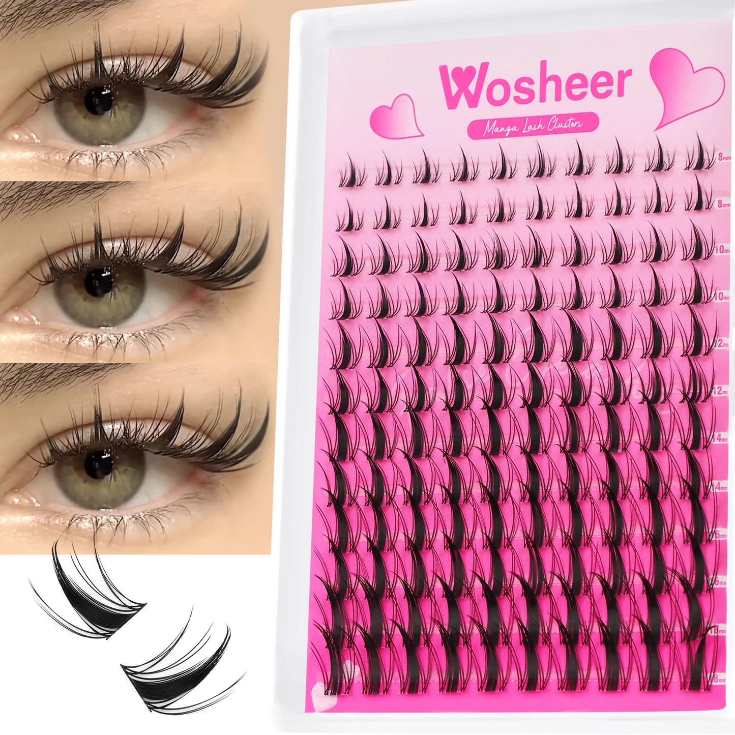 WOSHEER Lash Clusters Manga Lash Clusters Kit Clear Fairy Eyelash Clusters Wet-Look Spiky Anime Lashes Individual Lashes