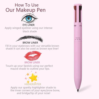 4 in 1 Eyeliner Gel Pen, Makeup Pen Natural Eyeshadow Highlighter Lip Liner