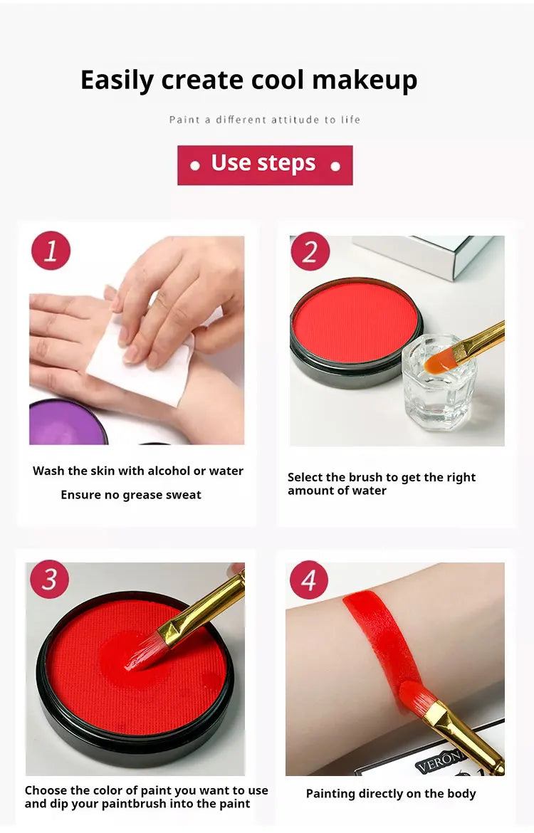 Water Monochromatic Face Body Painting Palette Makeup Body Partie 10 Brushes and Palettes Set 30G