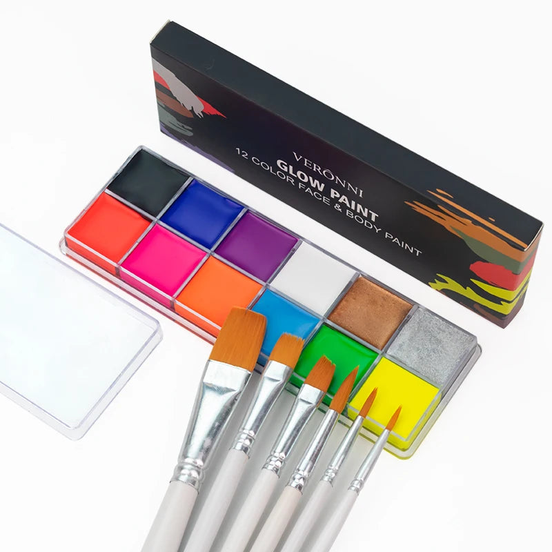 12 Cores UV Glow Paint Fluorescent Neon Oil Face Body Cosmetic Party Paint Fancy New Year Cosplay Makeup
