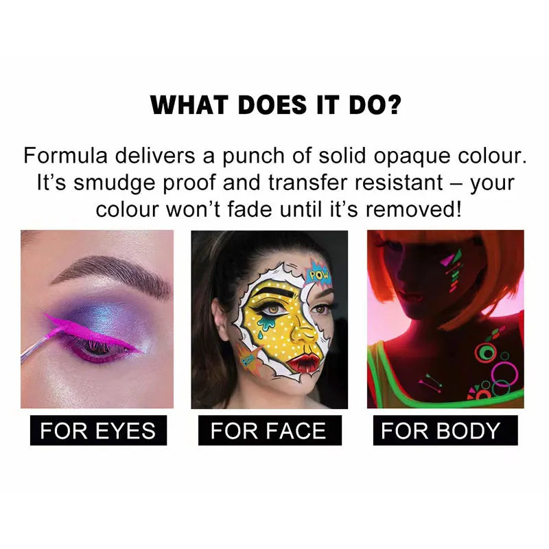 12 Cores UV Glow Paint Fluorescent Neon Oil Face Body Cosmetic Party Paint Fancy New Year Cosplay Makeup