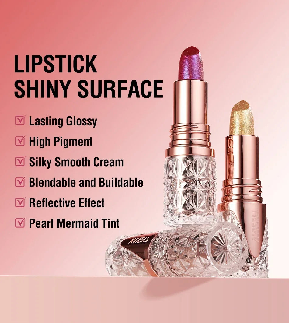 Fine Glitter lipstick, quicksand gold lipstick, moisturizing silky mermaid girl pink, long-lasting waterproof， grapefruit orange