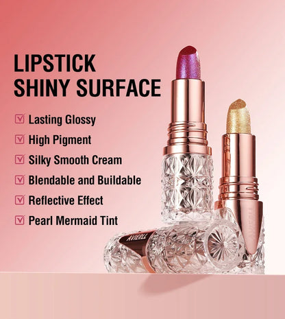 Fine Glitter lipstick, quicksand gold lipstick, moisturizing silky mermaid girl pink, long-lasting waterproof， grapefruit orange
