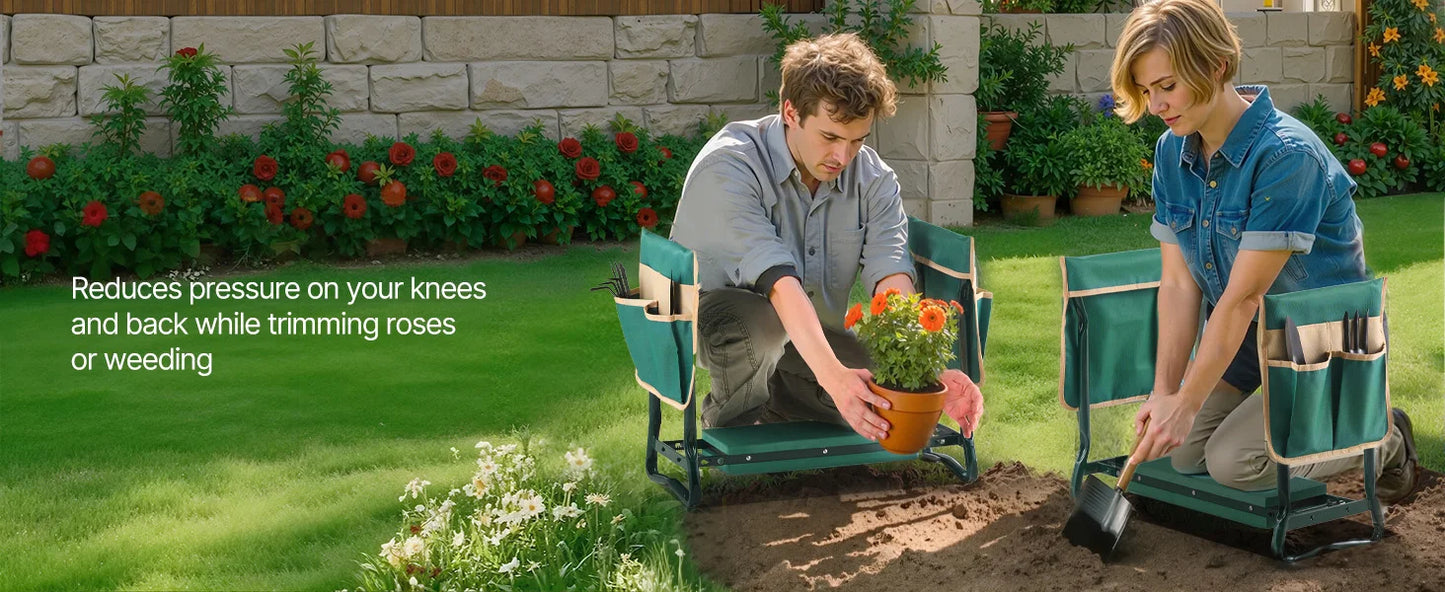 Garden Kneeler and Seat 6 inch Wide Kneeling Pad Heavy Duty Garden Kneeling Stool Folding Garden Seat with 2 Tool Bags
