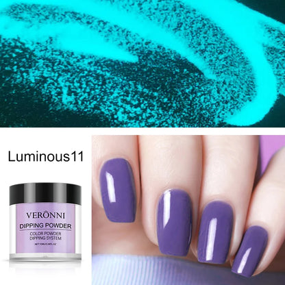 12 Colors Luminous Effect Dip Nail Powder Neon Nail Art Powder Dipping Powder System For DIY Home Salon 3D Manicure Extension
