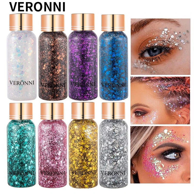 Gel Liquid Glitter Eyeshadow Lip Body Long Lasting Glitter Gel for Hair,Face and Body Makeup, Party, Music Festival