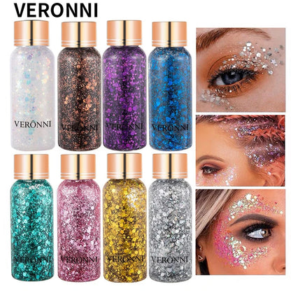 Gel Liquid Glitter Eyeshadow Lip Body Long Lasting Glitter Gel for Hair,Face and Body Makeup, Party, Music Festival