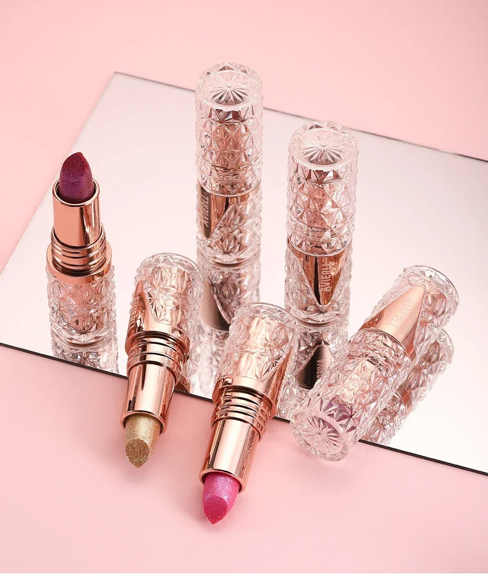 Fine Glitter lipstick, quicksand gold lipstick, moisturizing silky mermaid girl pink, long-lasting waterproof， grapefruit orange