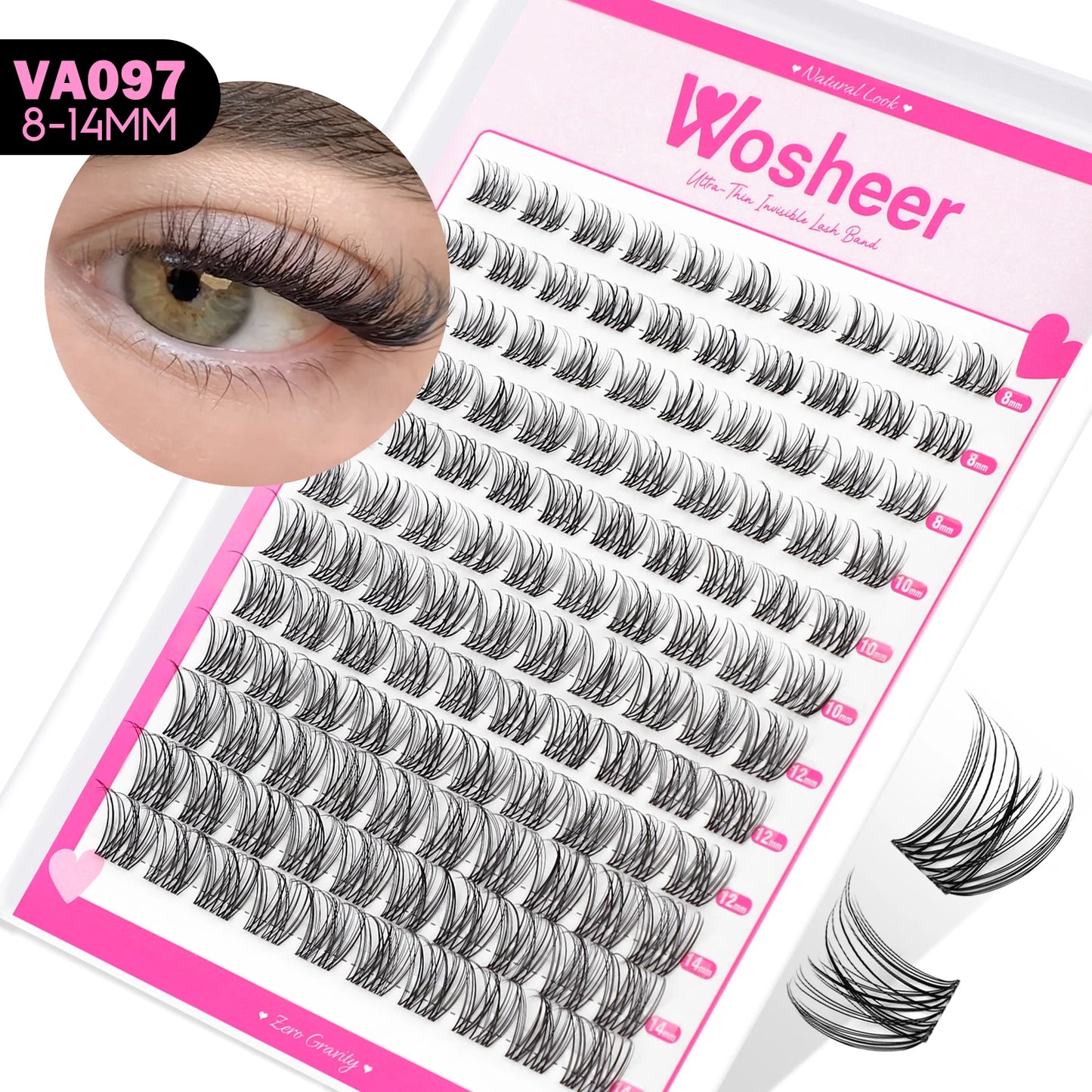 WOSHEER Lash Clusters Manga Lash Clusters Kit Clear Fairy Eyelash Clusters Wet-Look Spiky Anime Lashes Individual Lashes