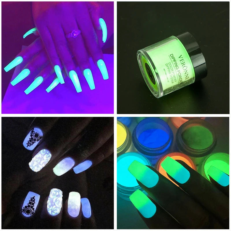 12 Colors Luminous Effect Dip Nail Powder Neon Nail Art Powder Dipping Powder System For DIY Home Salon 3D Manicure Extension