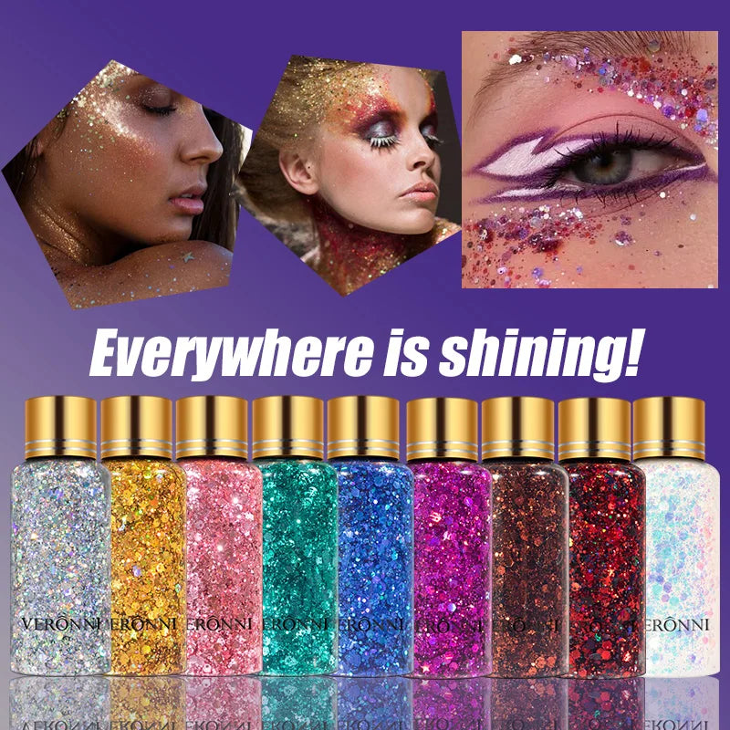 Gel Liquid Glitter Eyeshadow Lip Body Long Lasting Glitter Gel for Hair,Face and Body Makeup, Party, Music Festival