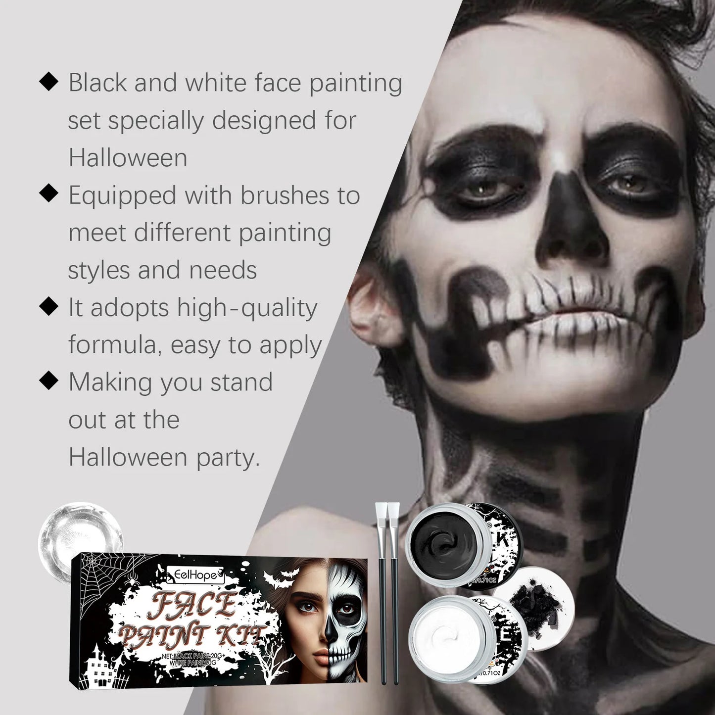 Body Painting Kit-Black and White Halloween Body Painting Painting Palette for Halloween Cosplay Party SFX Artistic Stage Makeup