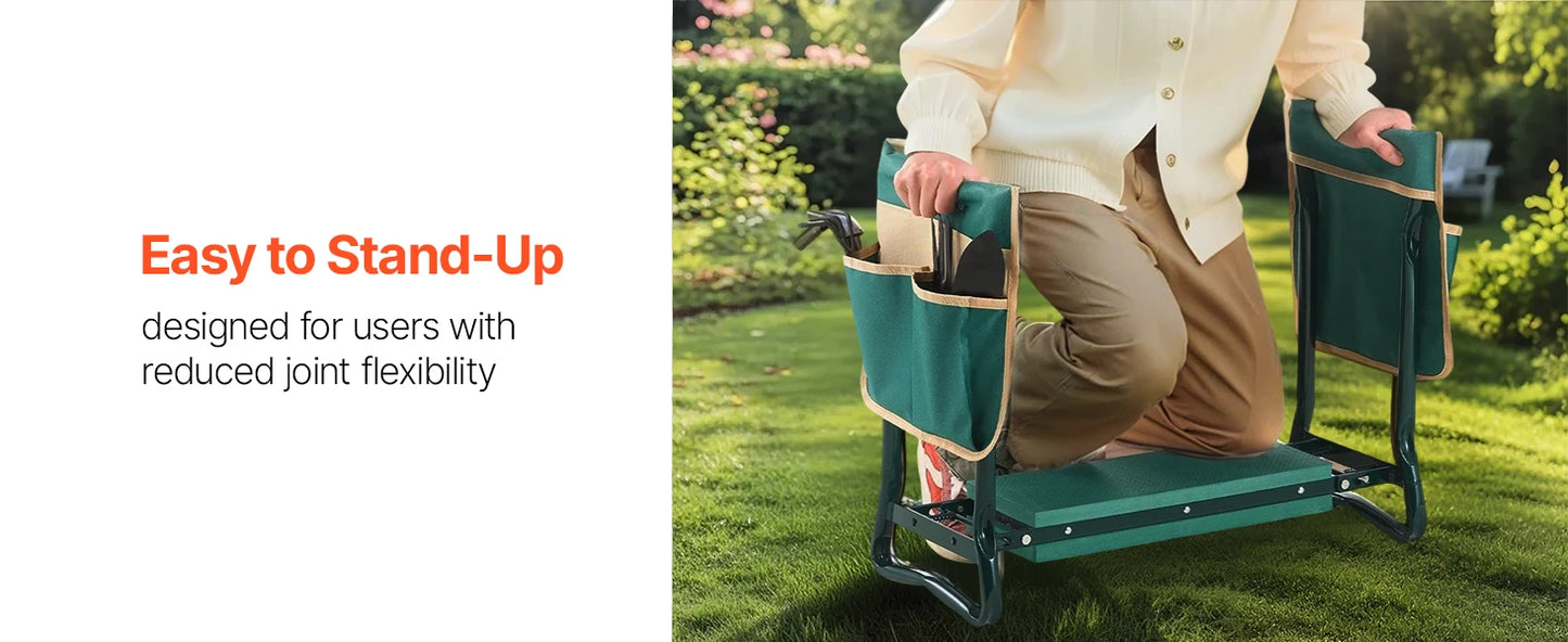 Garden Kneeler and Seat 6 inch Wide Kneeling Pad Heavy Duty Garden Kneeling Stool Folding Garden Seat with 2 Tool Bags
