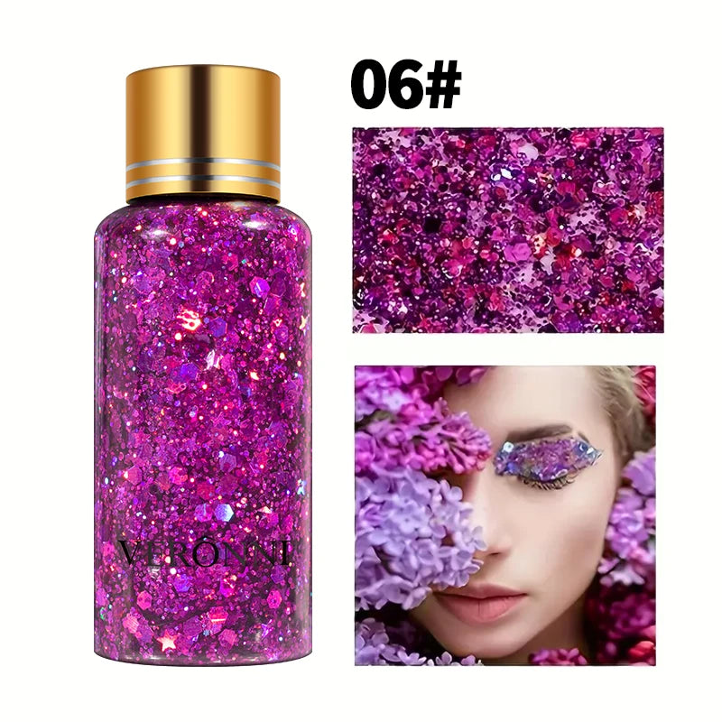 Gel Liquid Glitter Eyeshadow Lip Body Long Lasting Glitter Gel for Hair,Face and Body Makeup, Party, Music Festival
