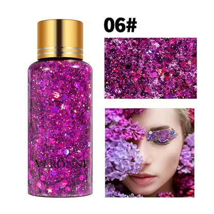 Gel Liquid Glitter Eyeshadow Lip Body Long Lasting Glitter Gel for Hair,Face and Body Makeup, Party, Music Festival