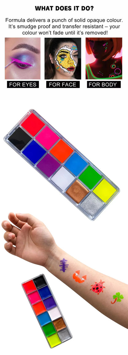12 Cores UV Glow Paint Fluorescent Neon Oil Face Body Cosmetic Party Paint Fancy New Year Cosplay Makeup