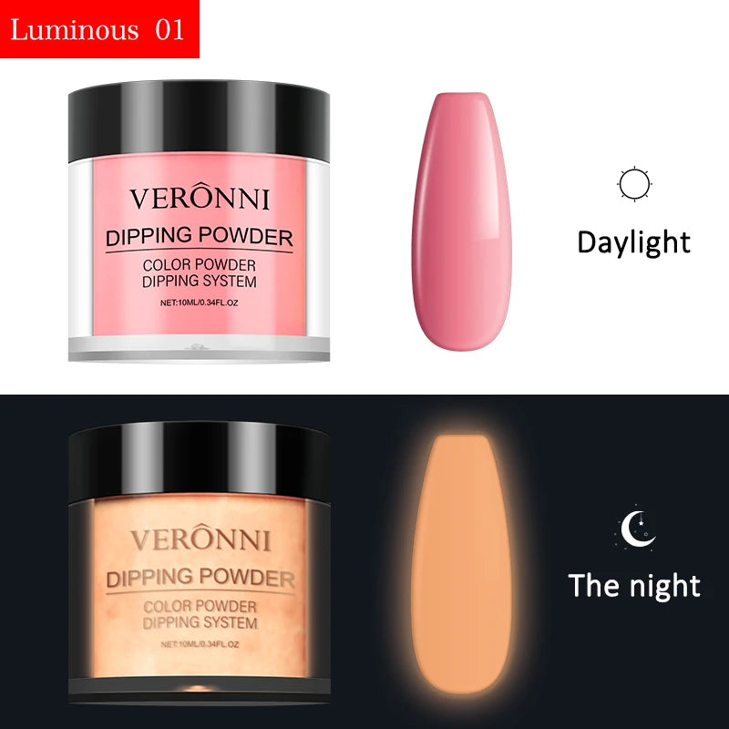 12 Colors Luminous Effect Dip Nail Powder Neon Nail Art Powder Dipping Powder System For DIY Home Salon 3D Manicure Extension