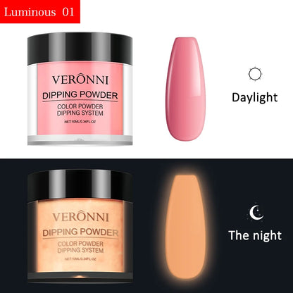 12 Colors Luminous Effect Dip Nail Powder Neon Nail Art Powder Dipping Powder System For DIY Home Salon 3D Manicure Extension