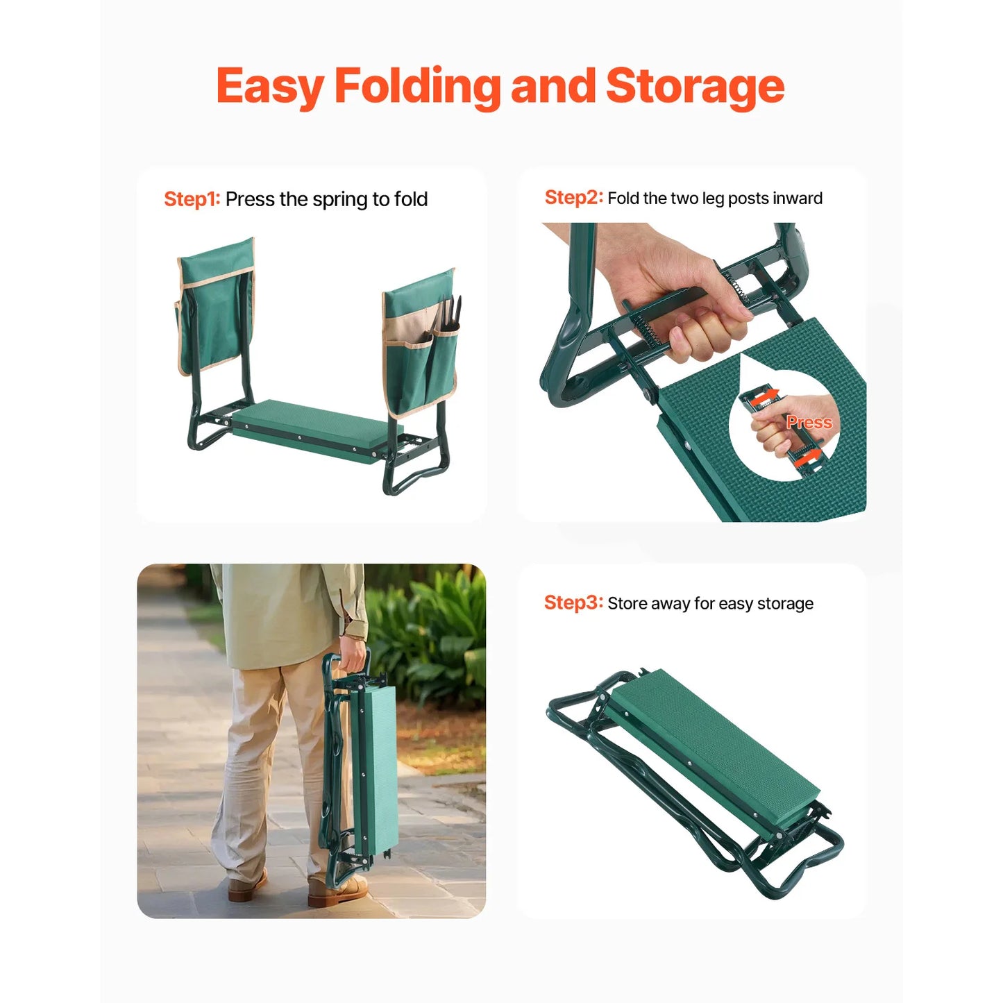 Garden Kneeler and Seat 6 inch Wide Kneeling Pad Heavy Duty Garden Kneeling Stool Folding Garden Seat with 2 Tool Bags