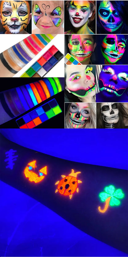 12 Cores UV Glow Paint Fluorescent Neon Oil Face Body Cosmetic Party Paint Fancy New Year Cosplay Makeup