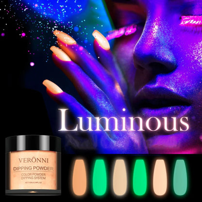 12 Colors Luminous Effect Dip Nail Powder Neon Nail Art Powder Dipping Powder System For DIY Home Salon 3D Manicure Extension