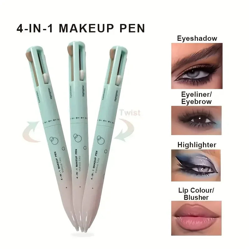 4 in 1 Eyeliner Gel Pen, Makeup Pen Natural Eyeshadow Highlighter Lip Liner