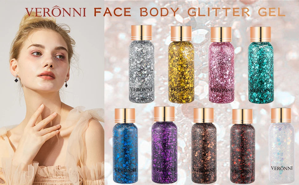 Gel Liquid Glitter Eyeshadow Lip Body Long Lasting Glitter Gel for Hair,Face and Body Makeup, Party, Music Festival