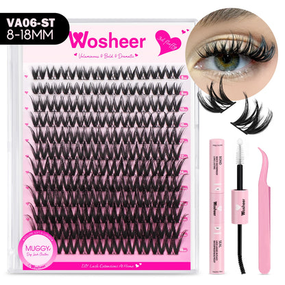 WOSHEER Lash Clusters Manga Lash Clusters Kit Clear Fairy Eyelash Clusters Wet-Look Spiky Anime Lashes Individual Lashes