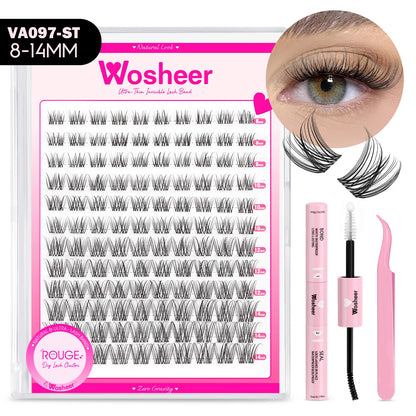 WOSHEER Lash Clusters Manga Lash Clusters Kit Clear Fairy Eyelash Clusters Wet-Look Spiky Anime Lashes Individual Lashes