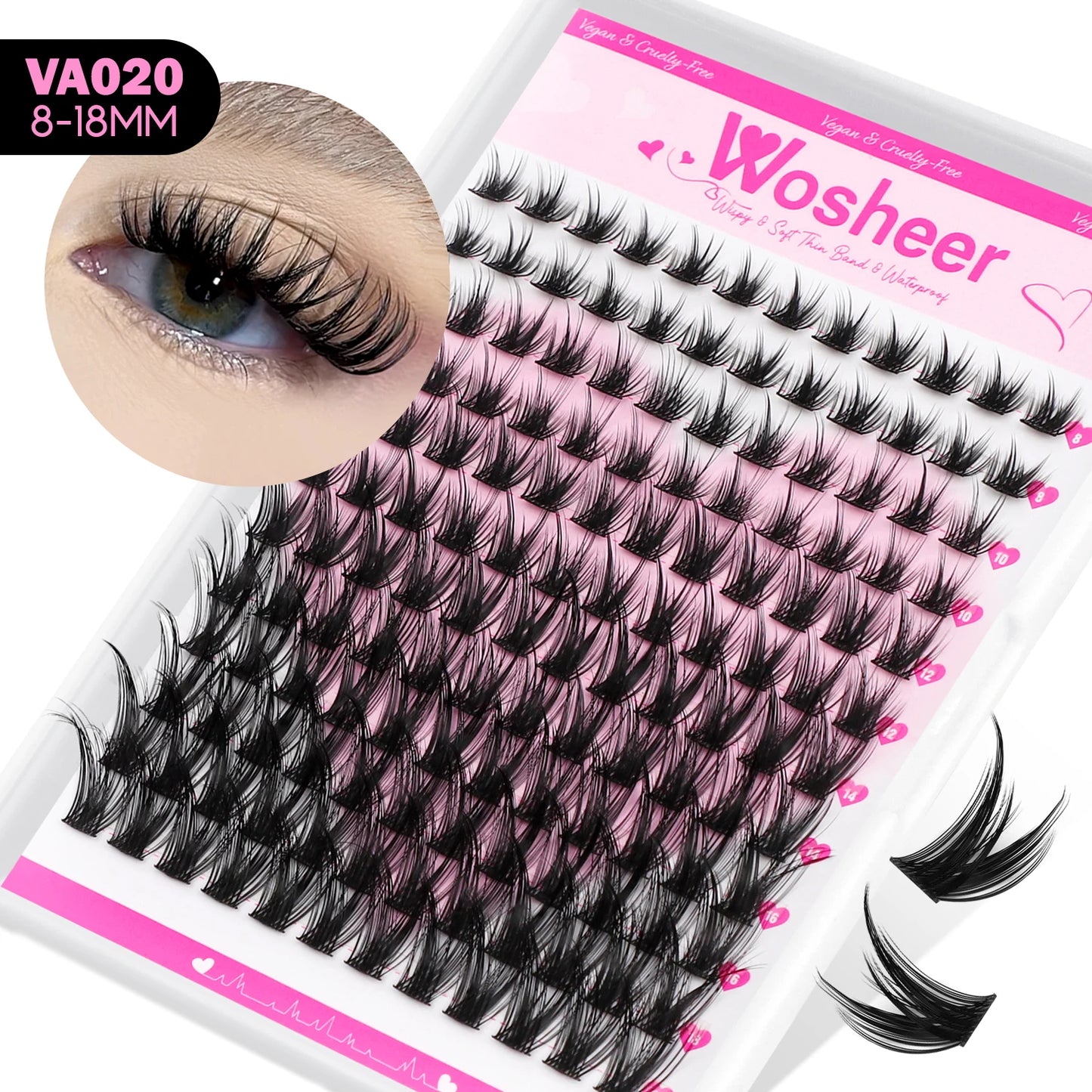 WOSHEER Lash Clusters Manga Lash Clusters Kit Clear Fairy Eyelash Clusters Wet-Look Spiky Anime Lashes Individual Lashes