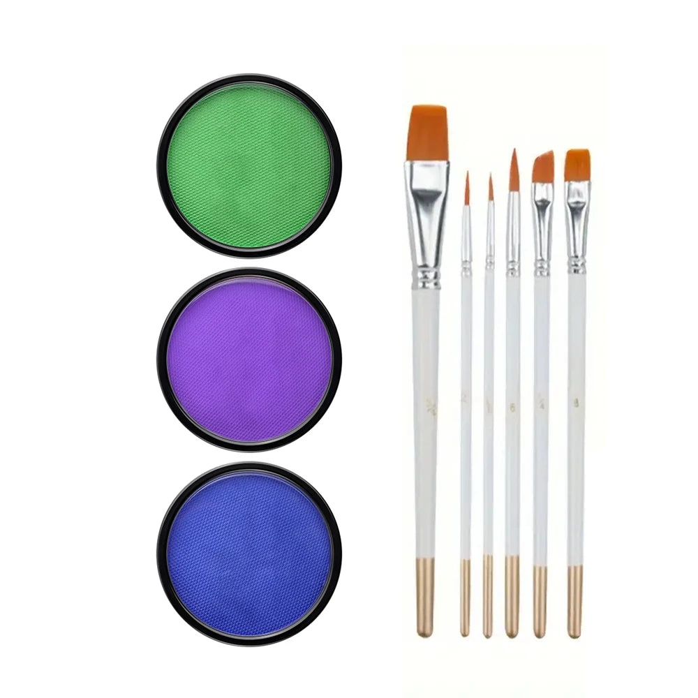 Water Monochromatic Face Body Painting Palette Makeup Body Partie 10 Brushes and Palettes Set 30G