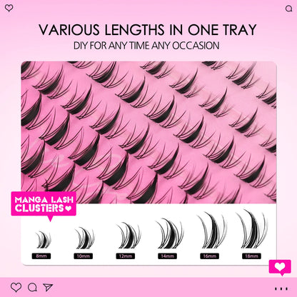 WOSHEER Lash Clusters Manga Lash Clusters Kit Clear Fairy Eyelash Clusters Wet-Look Spiky Anime Lashes Individual Lashes