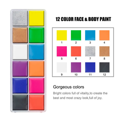 12 Cores UV Glow Paint Fluorescent Neon Oil Face Body Cosmetic Party Paint Fancy New Year Cosplay Makeup
